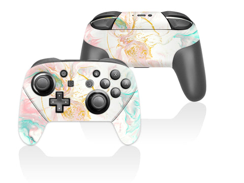Pastel Marble pink turquoise gold 3M Premium Wrapping Vinyl Skin For Nintendo Pro Controller