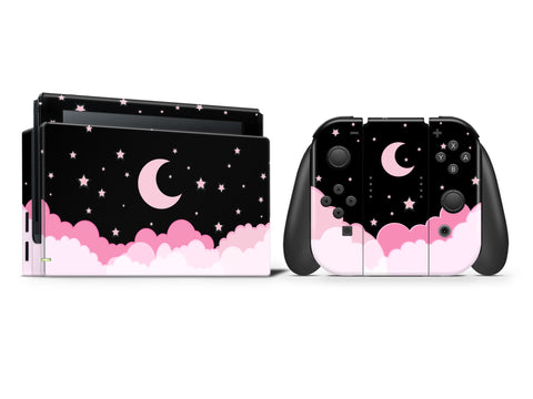 Nighty Starry Sky Pink Clouds Full Wrap Vinyl Skin for Nintendo Switch