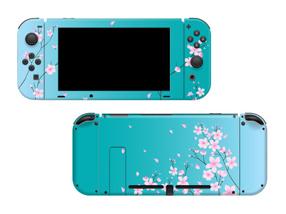 Cherry Blossom Turquoise to blue ombre Full Wrap Vinyl Skin for Nintendo Switch