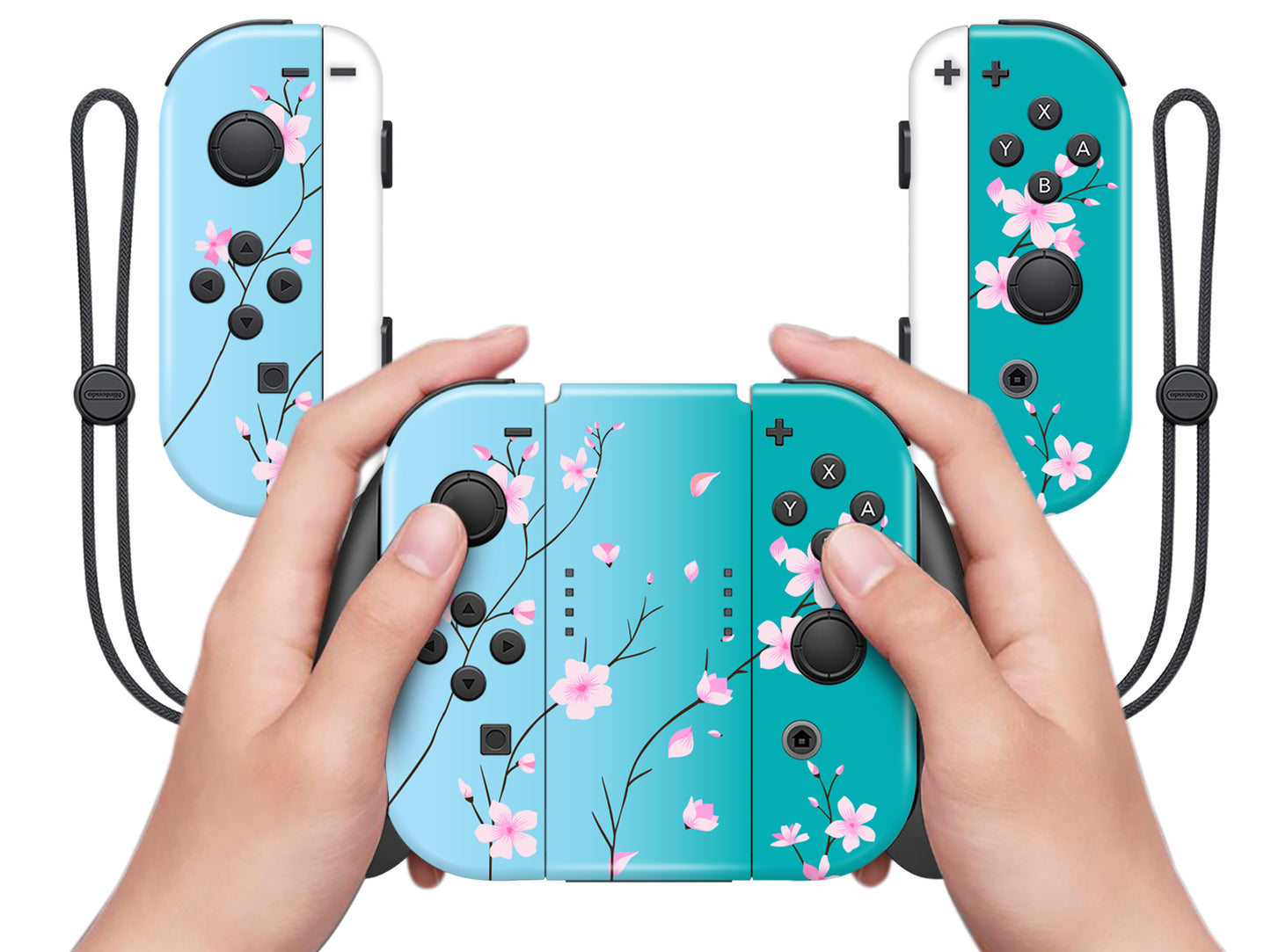 Cherry Blossom Turquoise to blue ombre Full Wrap Vinyl Skin for Nintendo Switch
