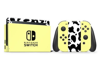 Cow print with solid color yellow Vinyl Skin for Nintendo Switch