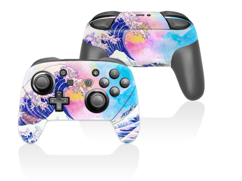 Watercolor The Great Wave off Kanagawa 3M Premium Wrapping Vinyl Skin For Nintendo Pro Controller