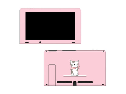 Solid white pastel pink cherry pink cute cat Full Wrap Vinyl Skin for Nintendo Switch